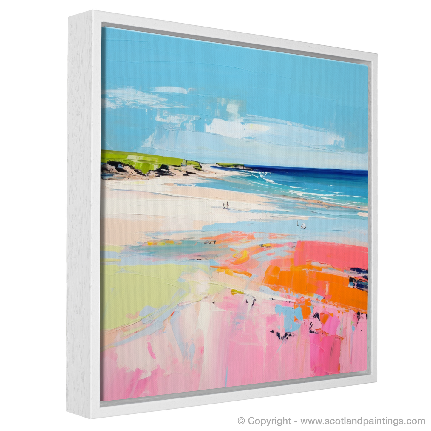 Painting and Art Print of St Cyrus Beach, Aberdeenshire in summer entitled "Aberdeenshire Summer Vibrance: An Abstract Ode to St Cyrus Beach".