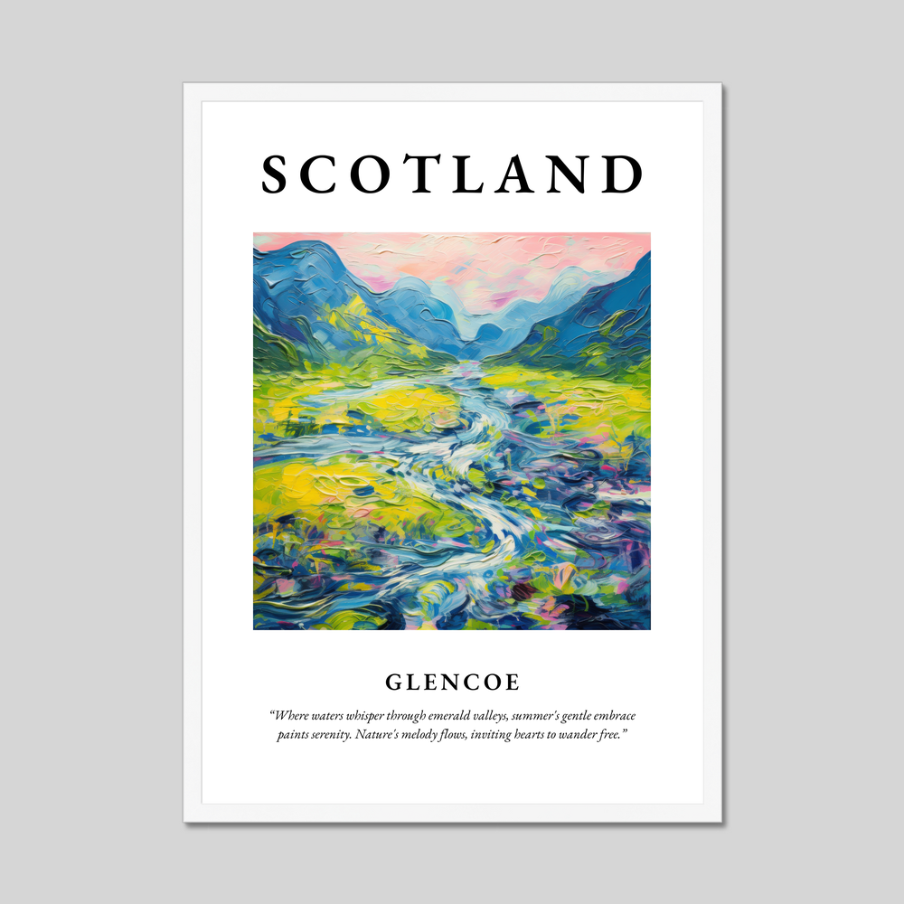 Poster in a white frame with the word Scotland