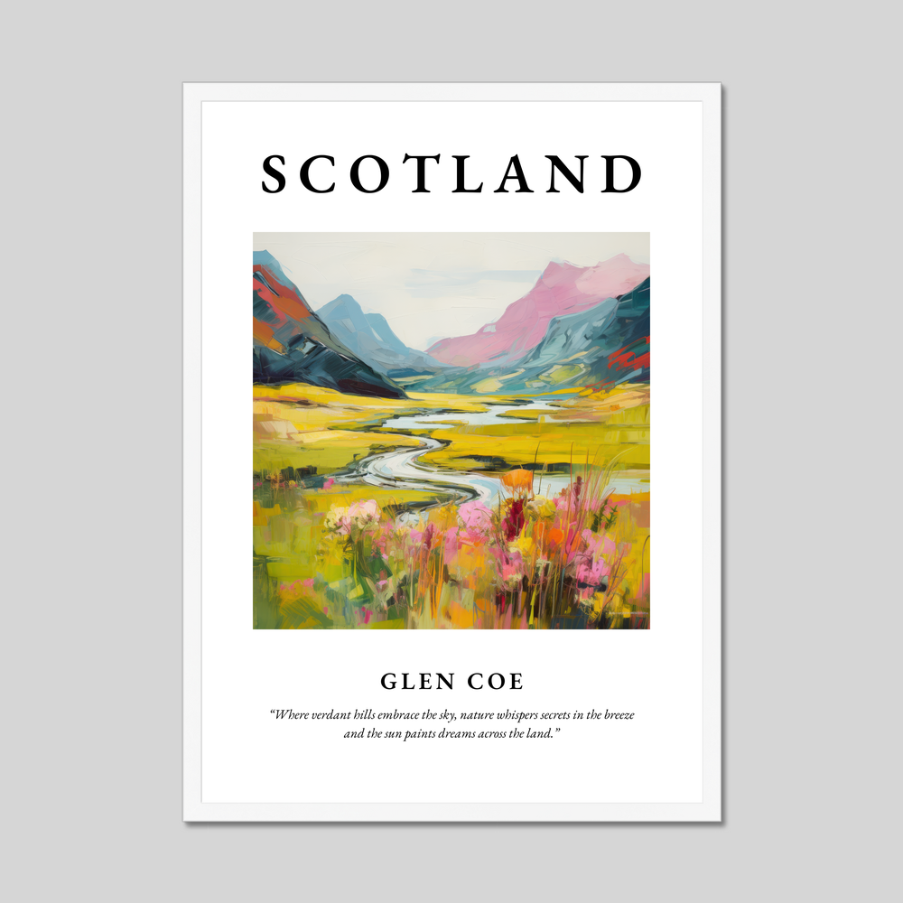 Poster in a white frame with the word Scotland