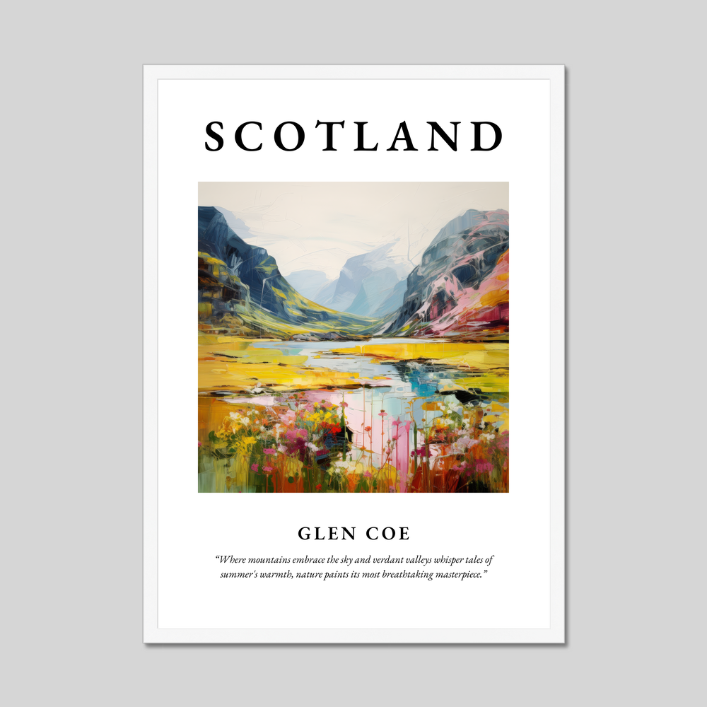 Poster in a white frame with the word Scotland