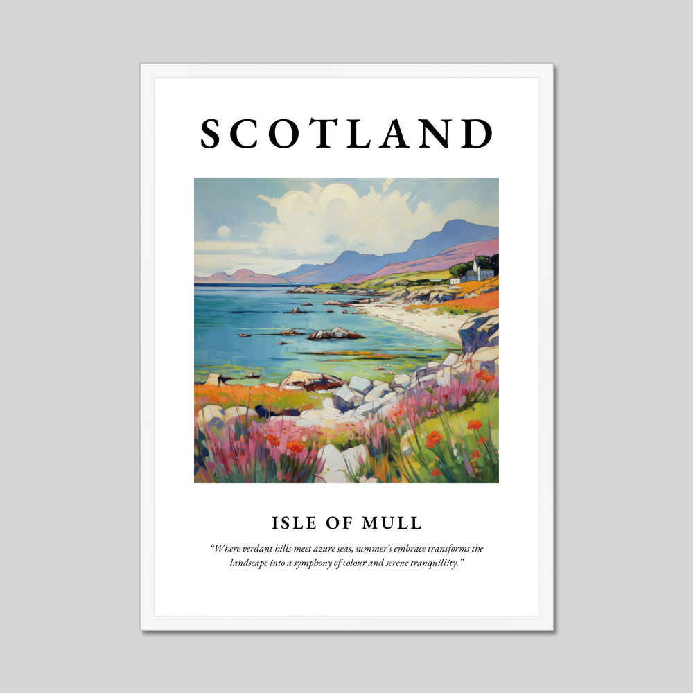 Poster in a white frame with the word Scotland