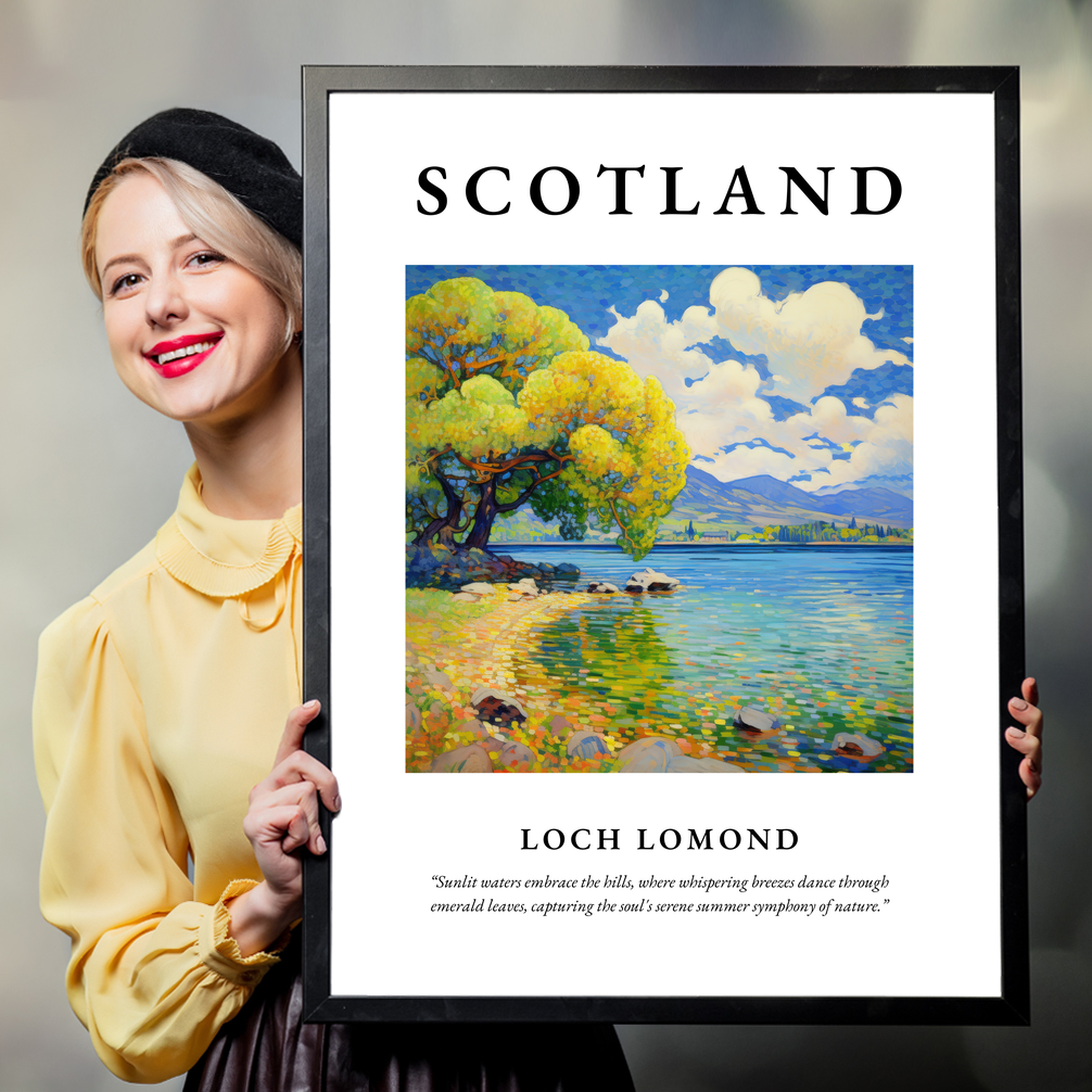 Person holding a poster of Loch Lomond