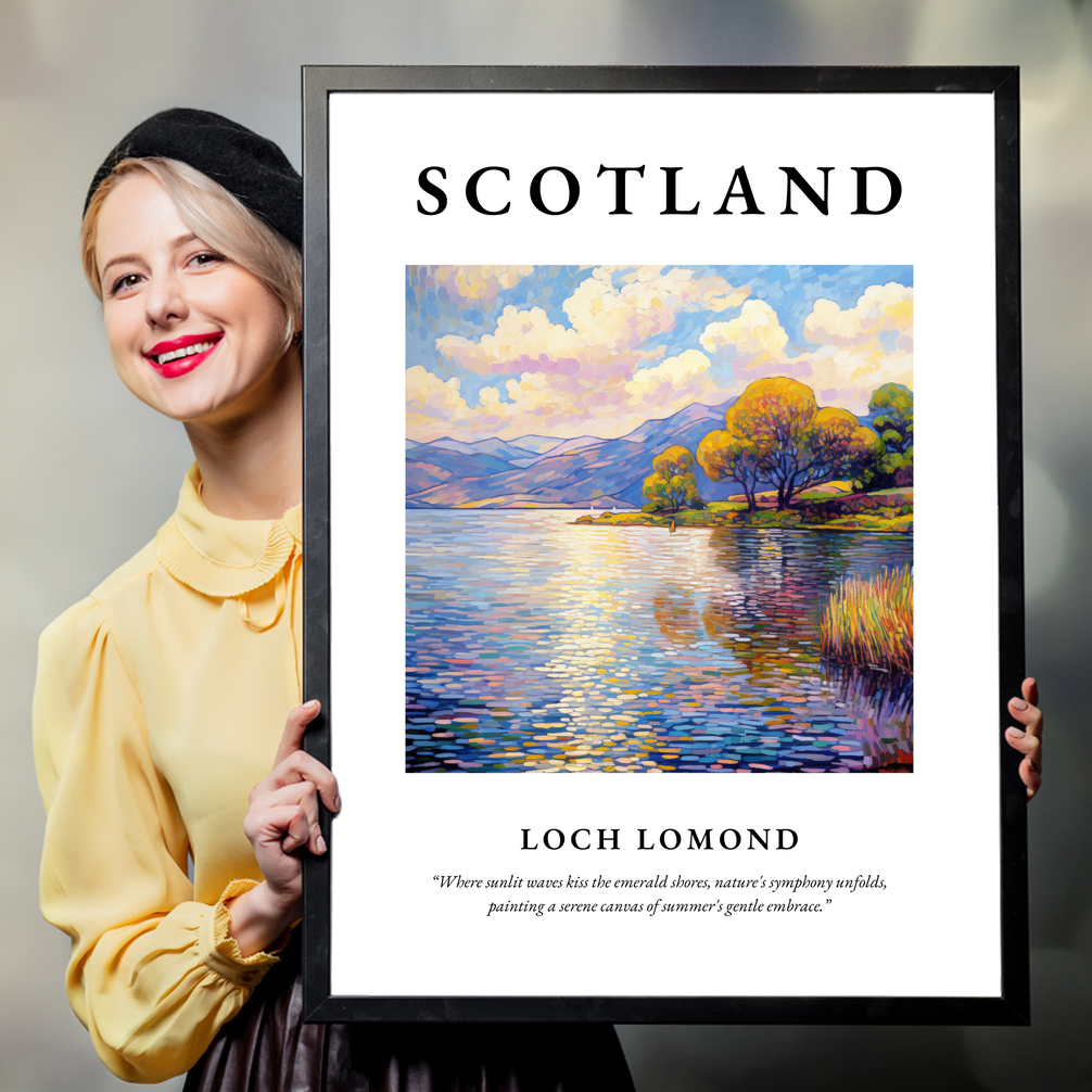 Person holding a poster of Loch Lomond