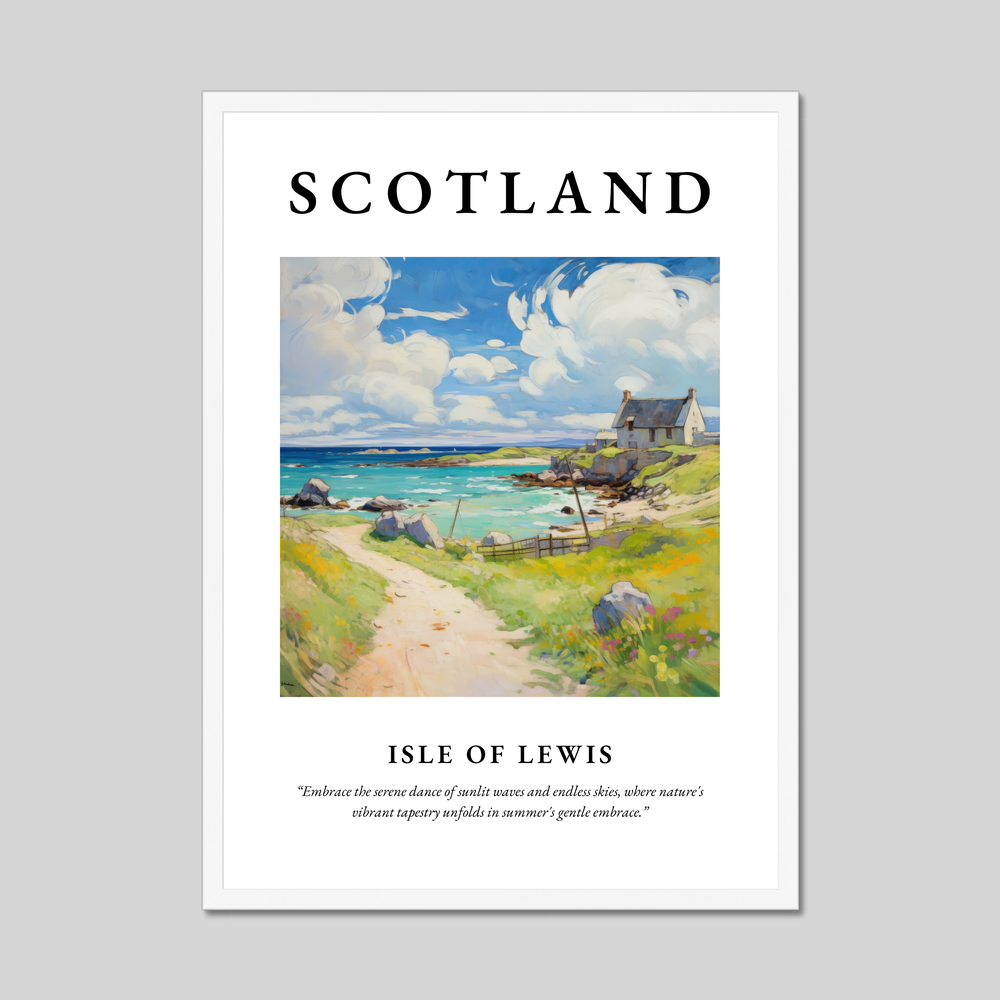 Poster in a white frame with the word Scotland