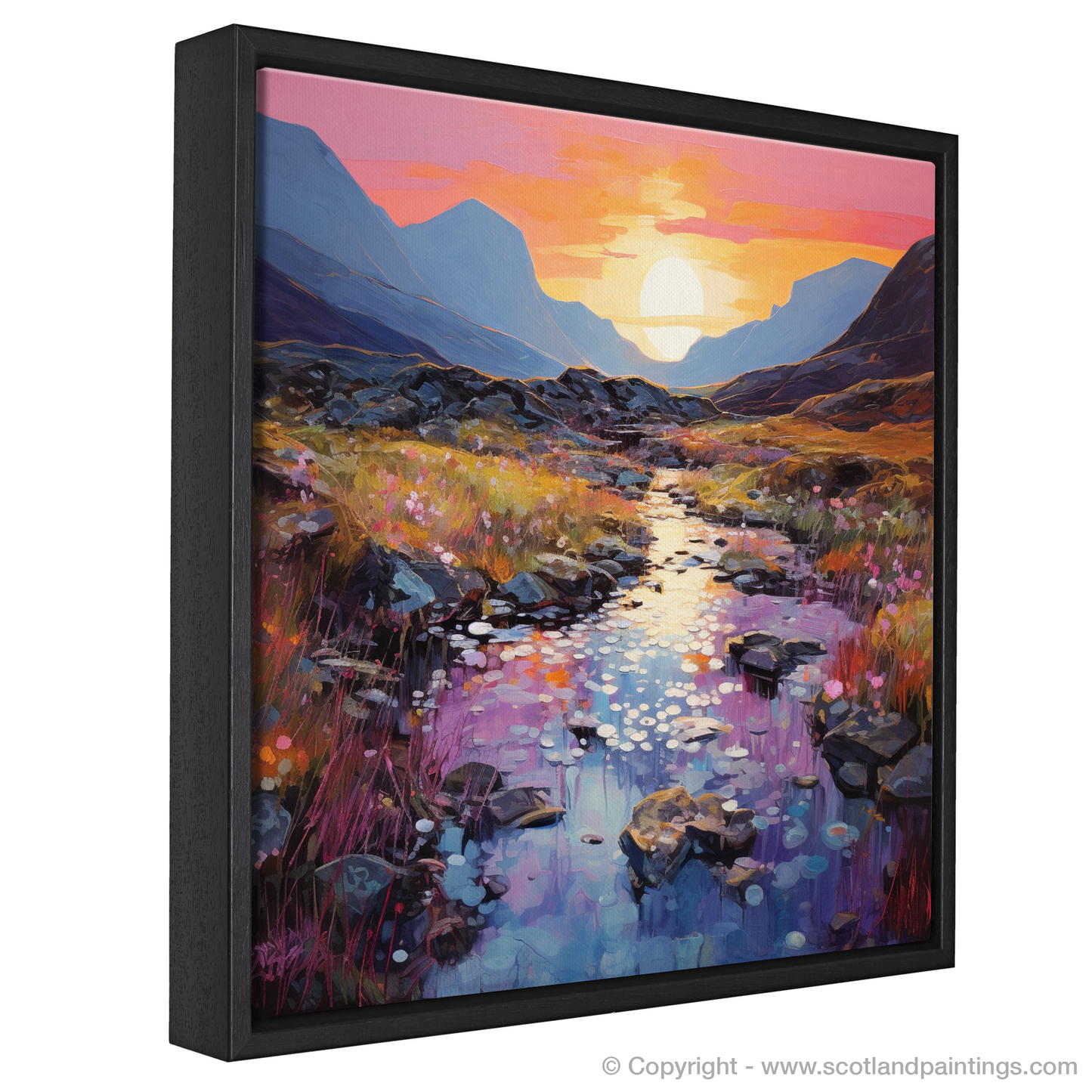 Painting and Art Print of Isle of Skye Fairy Pools at dusk in summer entitled "Enchanting Dusk at the Isle of Skye Fairy Pools".