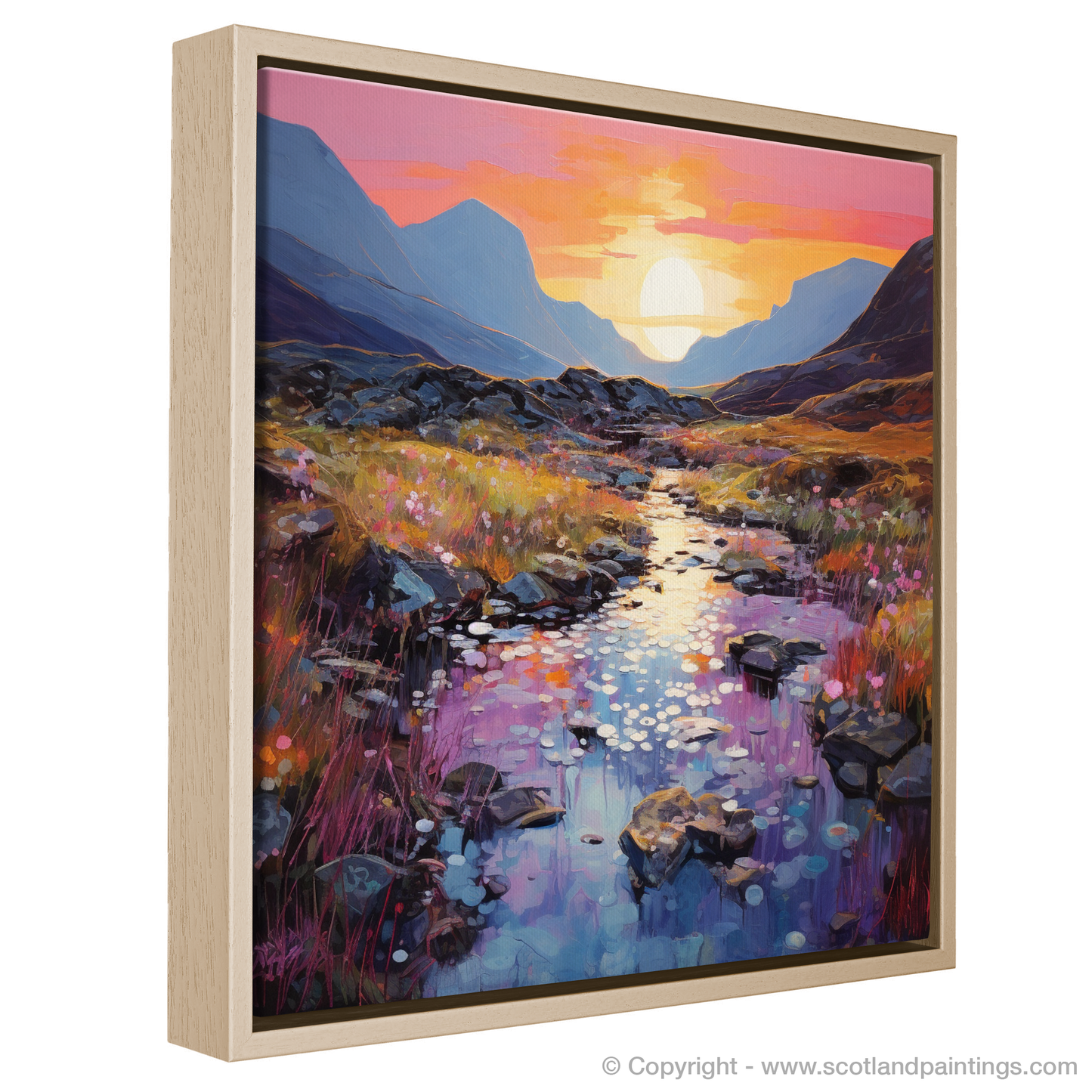 Painting and Art Print of Isle of Skye Fairy Pools at dusk in summer entitled "Enchanting Dusk at the Isle of Skye Fairy Pools".