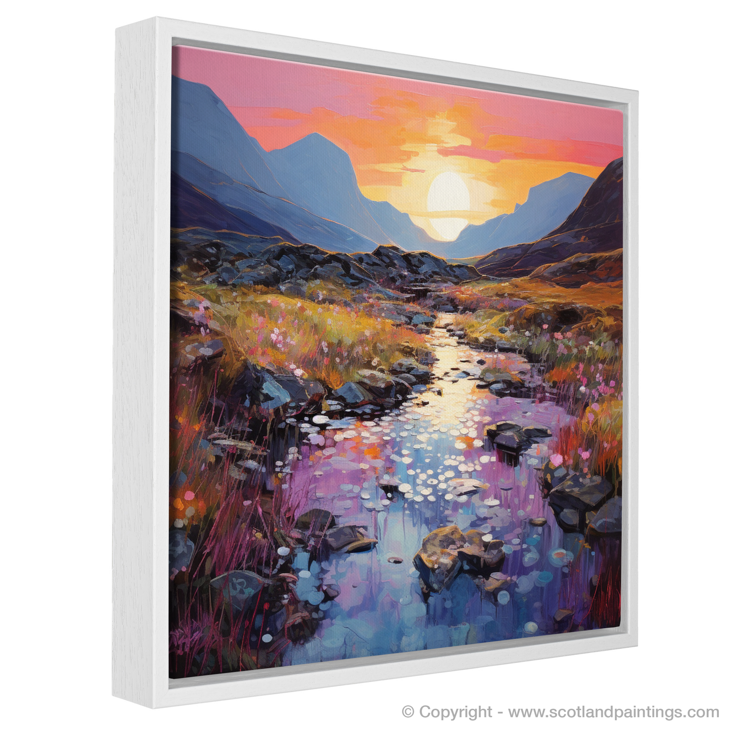 Painting and Art Print of Isle of Skye Fairy Pools at dusk in summer entitled "Enchanting Dusk at the Isle of Skye Fairy Pools".