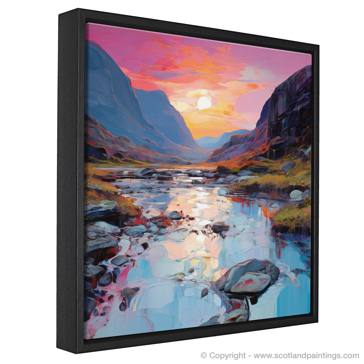 Painting and Art Print of Isle of Skye Fairy Pools at dusk in summer entitled "Dusk Symphony at Skye's Fairy Pools".