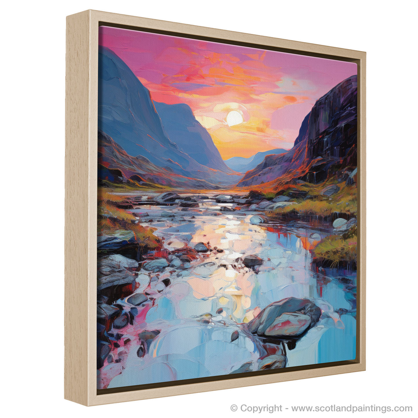 Painting and Art Print of Isle of Skye Fairy Pools at dusk in summer entitled "Dusk Symphony at Skye's Fairy Pools".