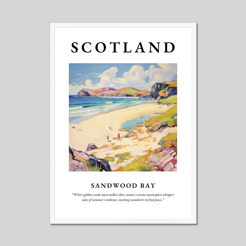 Poster in a white frame with the word Scotland