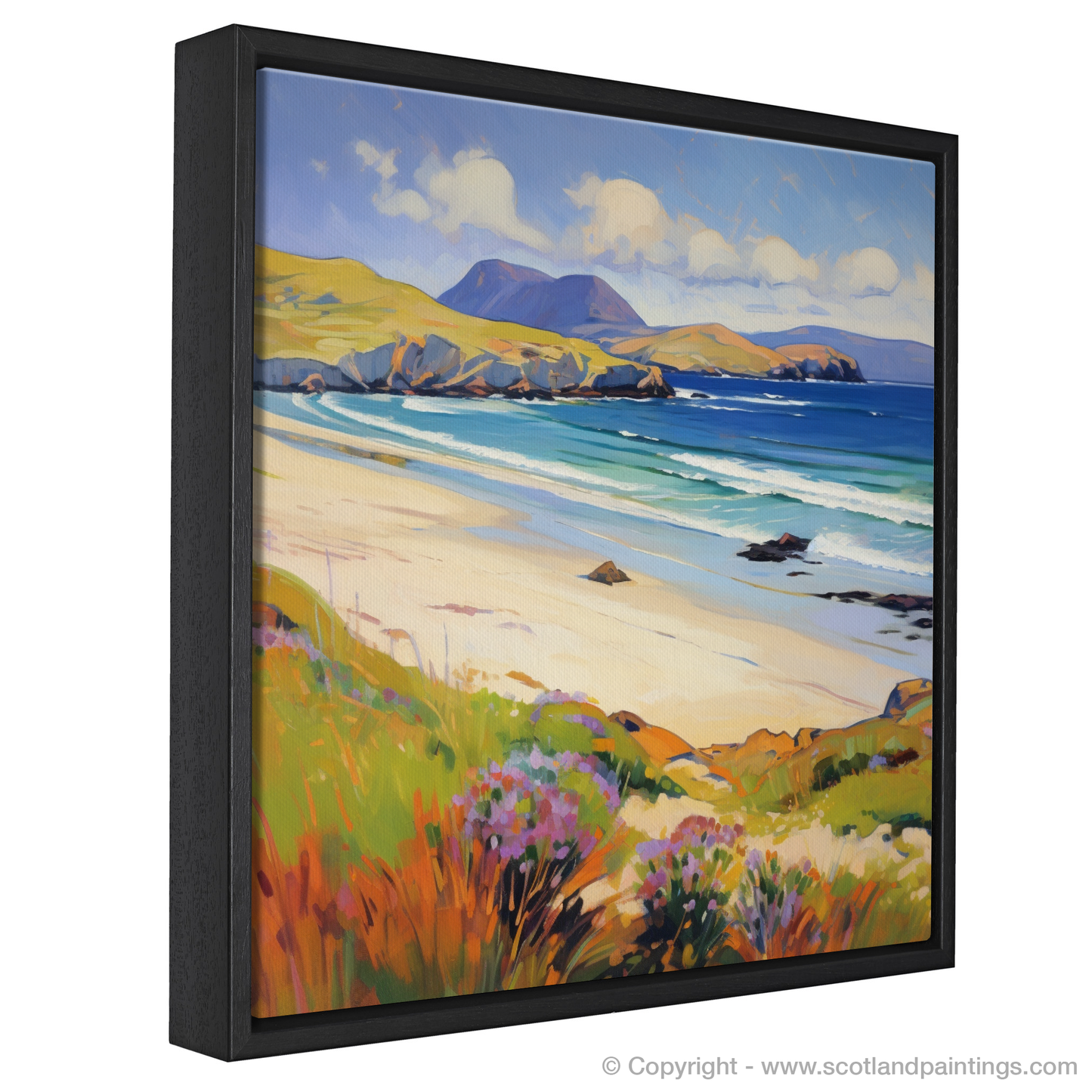 Painting and Art Print of Sandwood Bay, Sutherland in summer entitled "Wild Colours of Sandwood Bay: A Fauvist Summer Symphony".