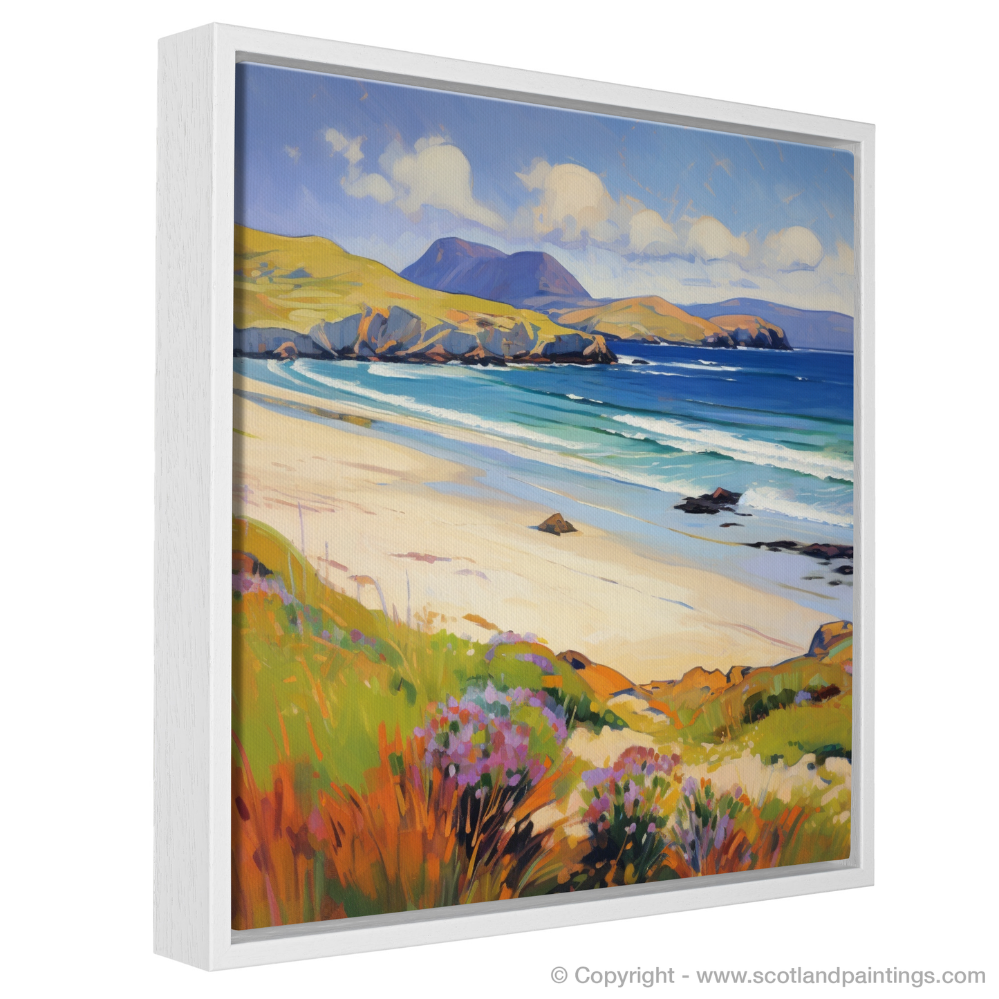 Painting and Art Print of Sandwood Bay, Sutherland in summer entitled "Wild Colours of Sandwood Bay: A Fauvist Summer Symphony".