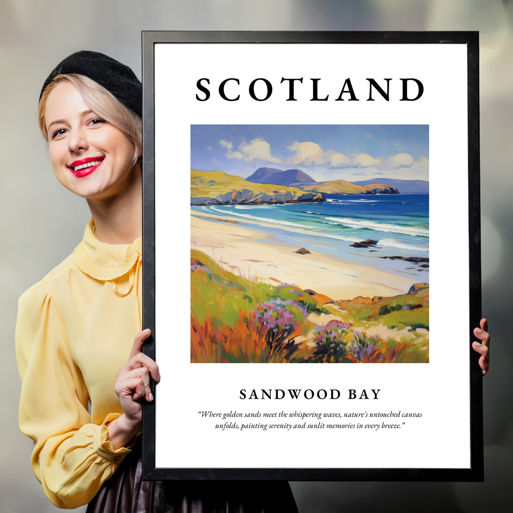 Person holding a poster of Sandwood Bay