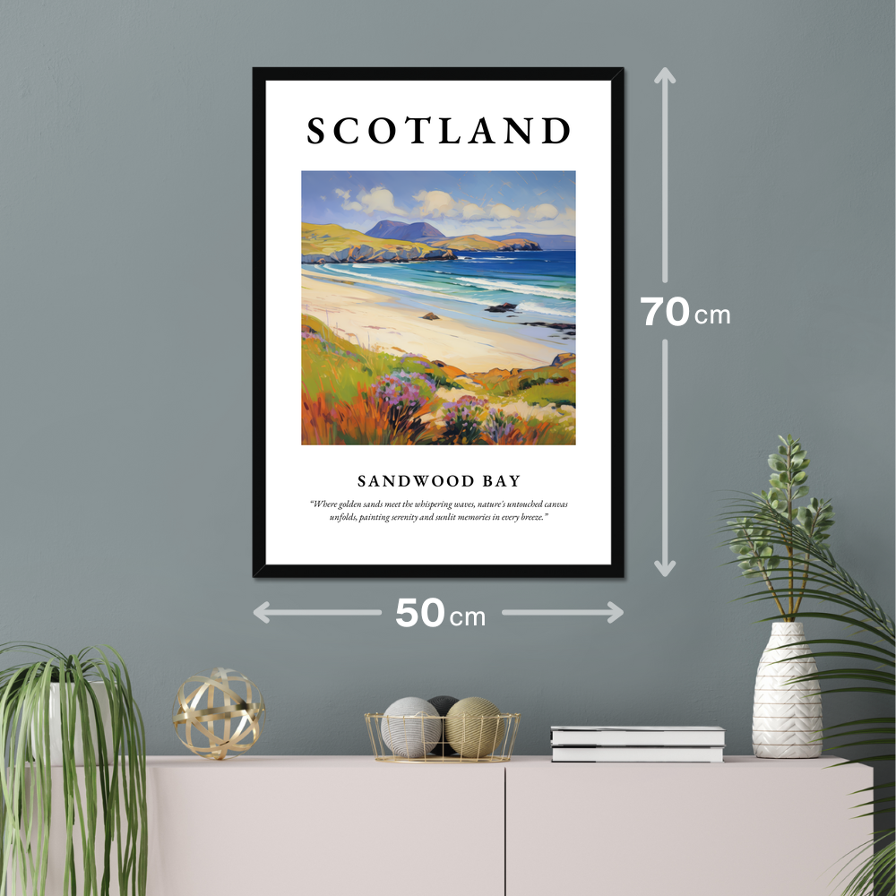 Poster of Sandwood Bay hanging on a wall