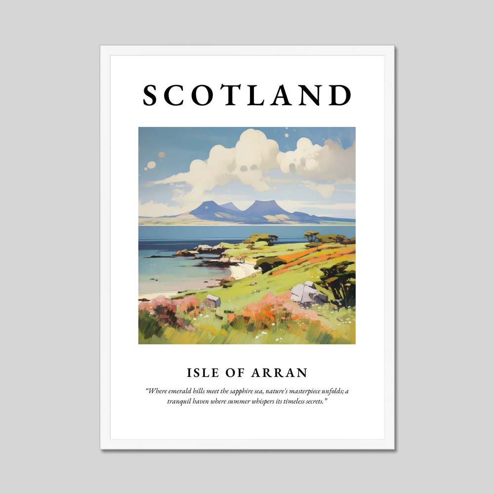 Poster in a white frame with the word Scotland