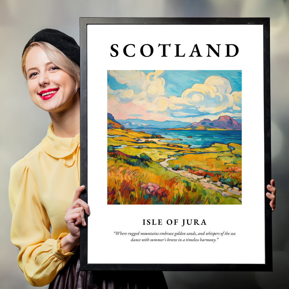 Person holding a poster of Isle of Jura