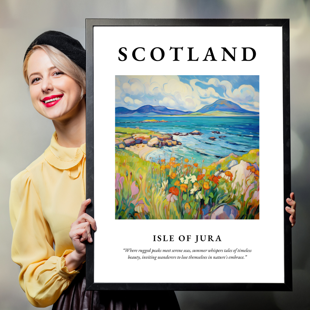 Person holding a poster of Isle of Jura