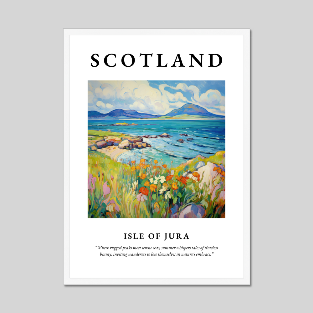 Poster in a white frame with the word Scotland