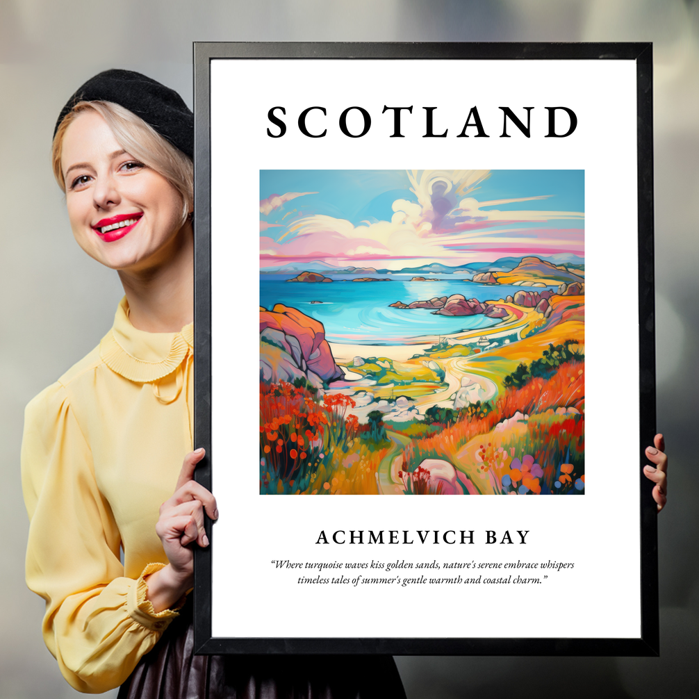 Person holding a poster of Achmelvich Bay