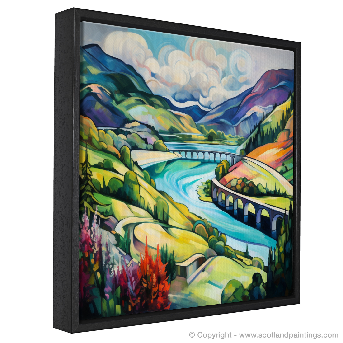 Painting and Art Print of Glenfinnan, Highlands in summer entitled "Highland Summer Serenade: A Fauvist Glenfinnan Panorama".