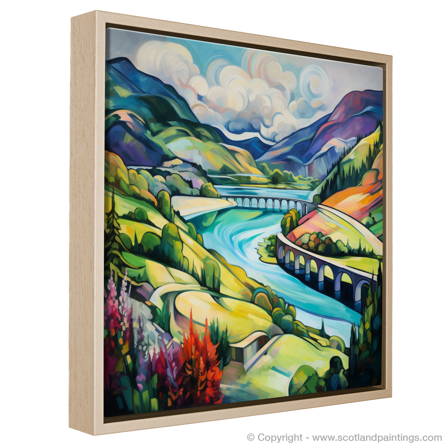 Painting and Art Print of Glenfinnan, Highlands in summer entitled "Highland Summer Serenade: A Fauvist Glenfinnan Panorama".