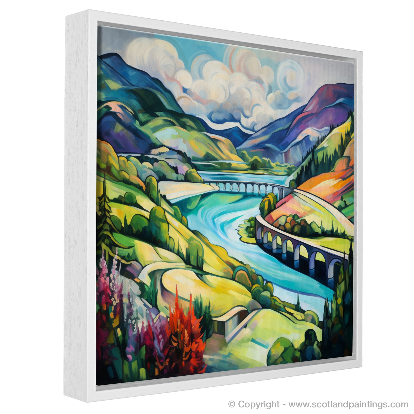 Painting and Art Print of Glenfinnan, Highlands in summer entitled "Highland Summer Serenade: A Fauvist Glenfinnan Panorama".