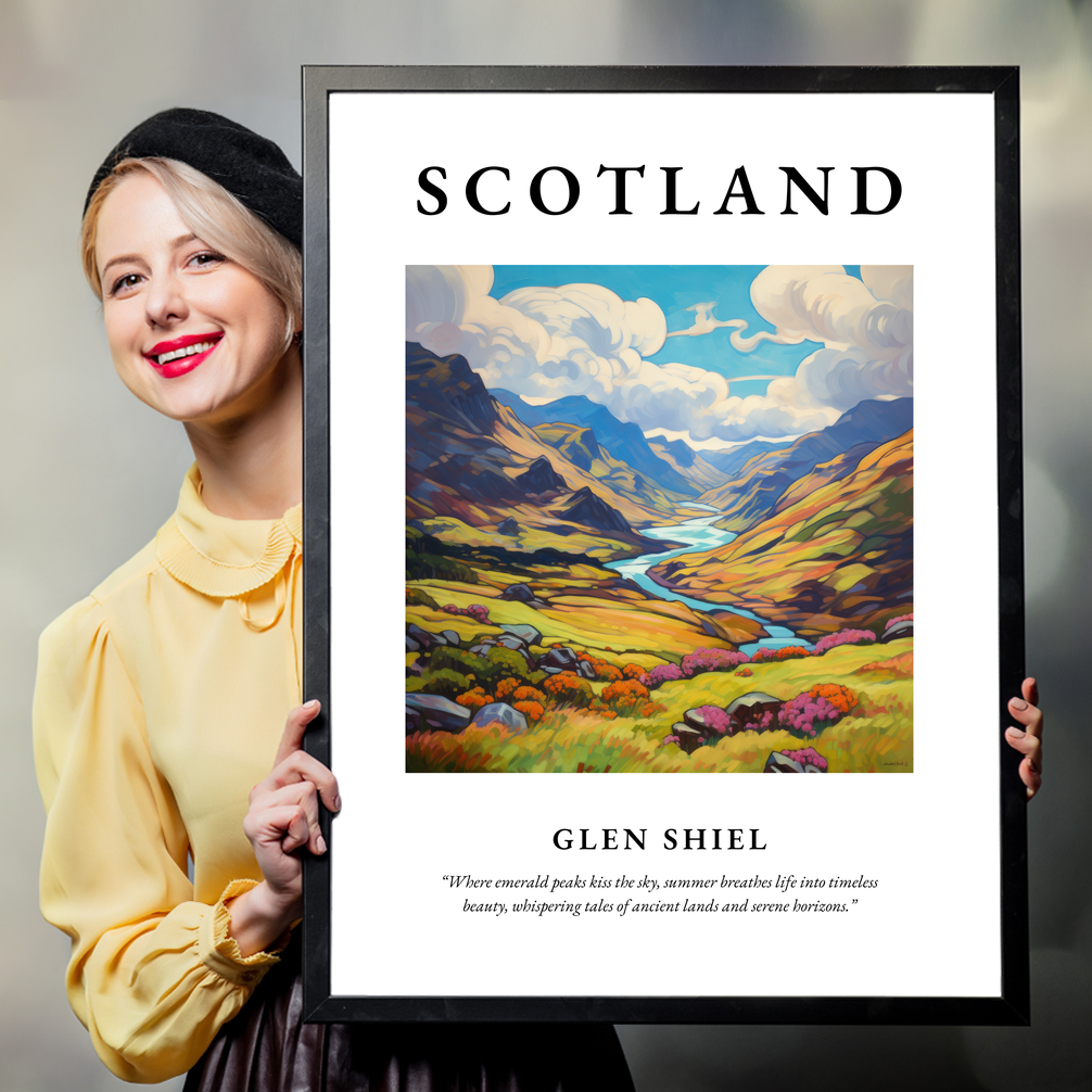 Person holding a poster of Glen Shiel