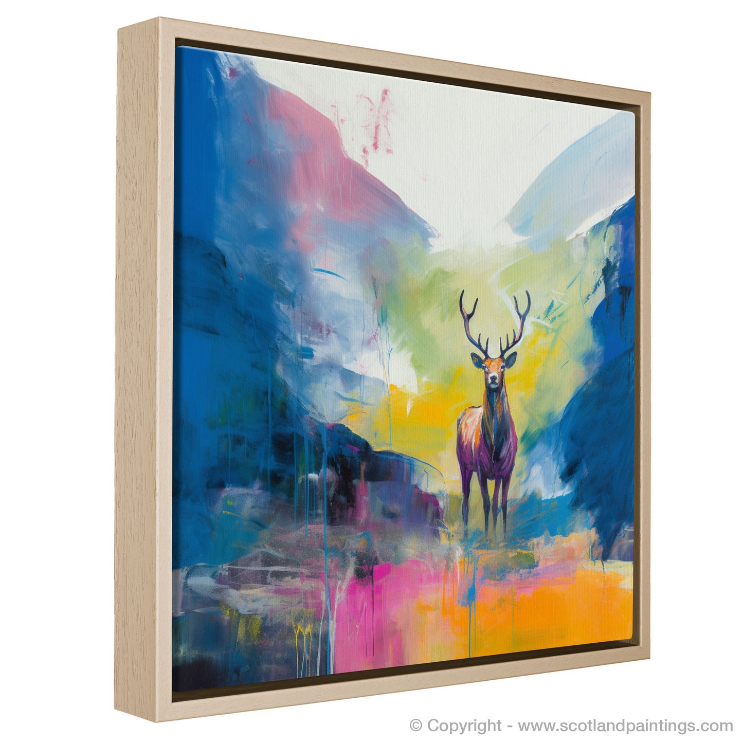 Painting and Art Print of A stag in Glencoe during summer entitled "Majestic Stag of Glencoe: A Scottish Summer Abstract".