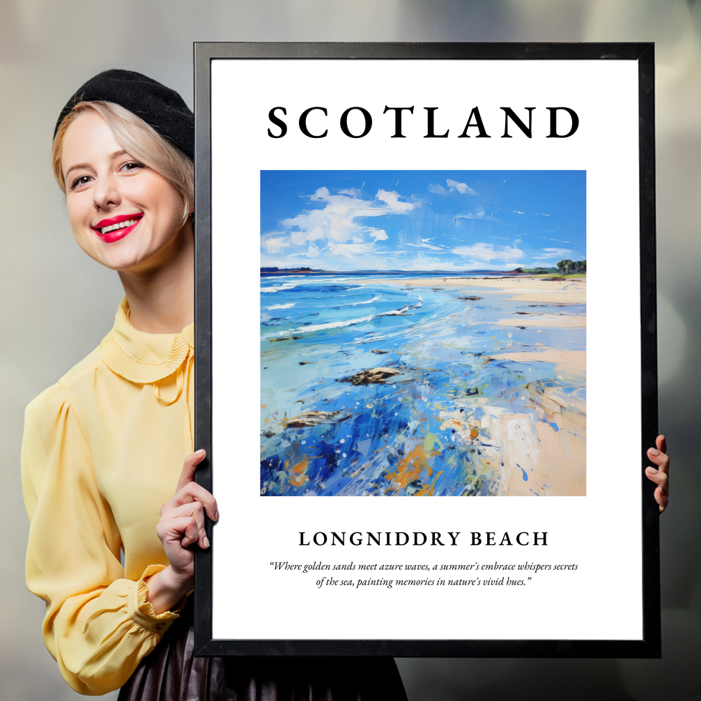 Person holding a poster of Longniddry Beach