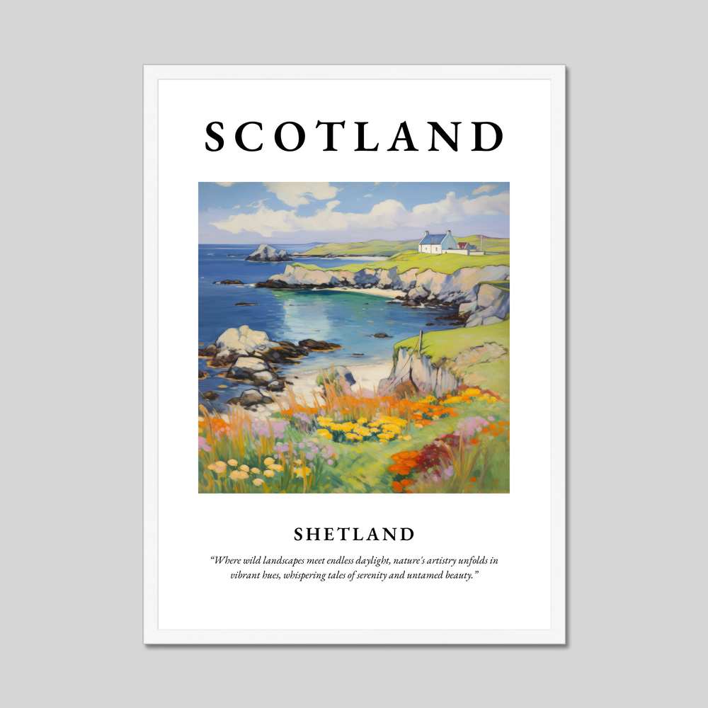 Poster in a white frame with the word Scotland