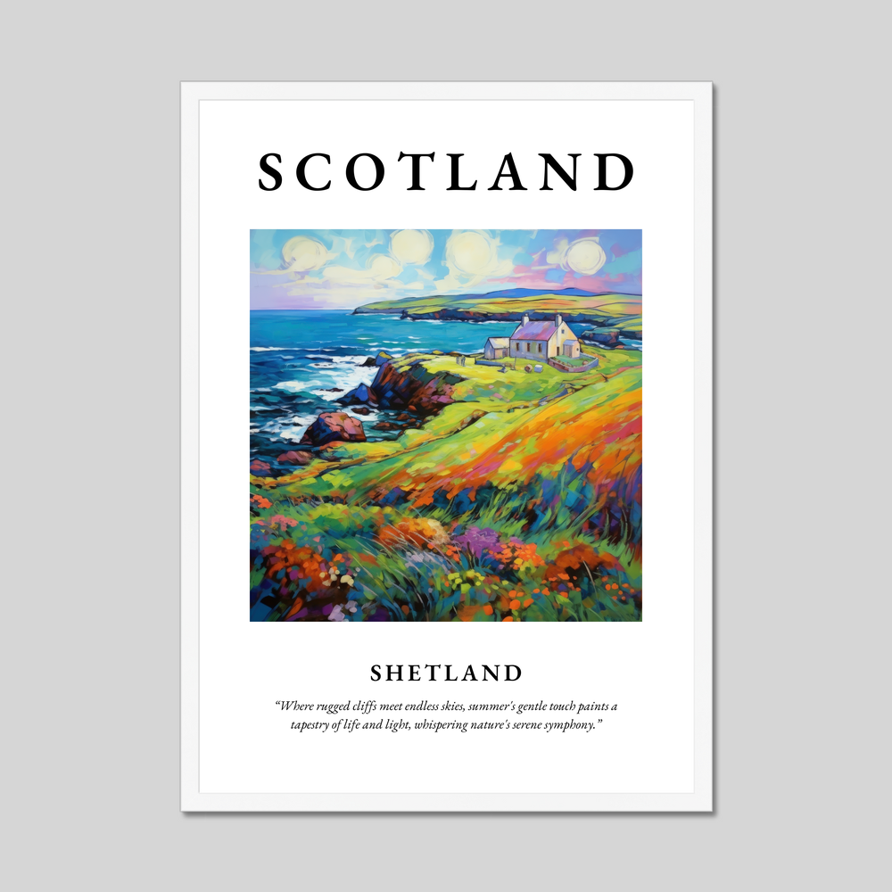 Poster in a white frame with the word Scotland