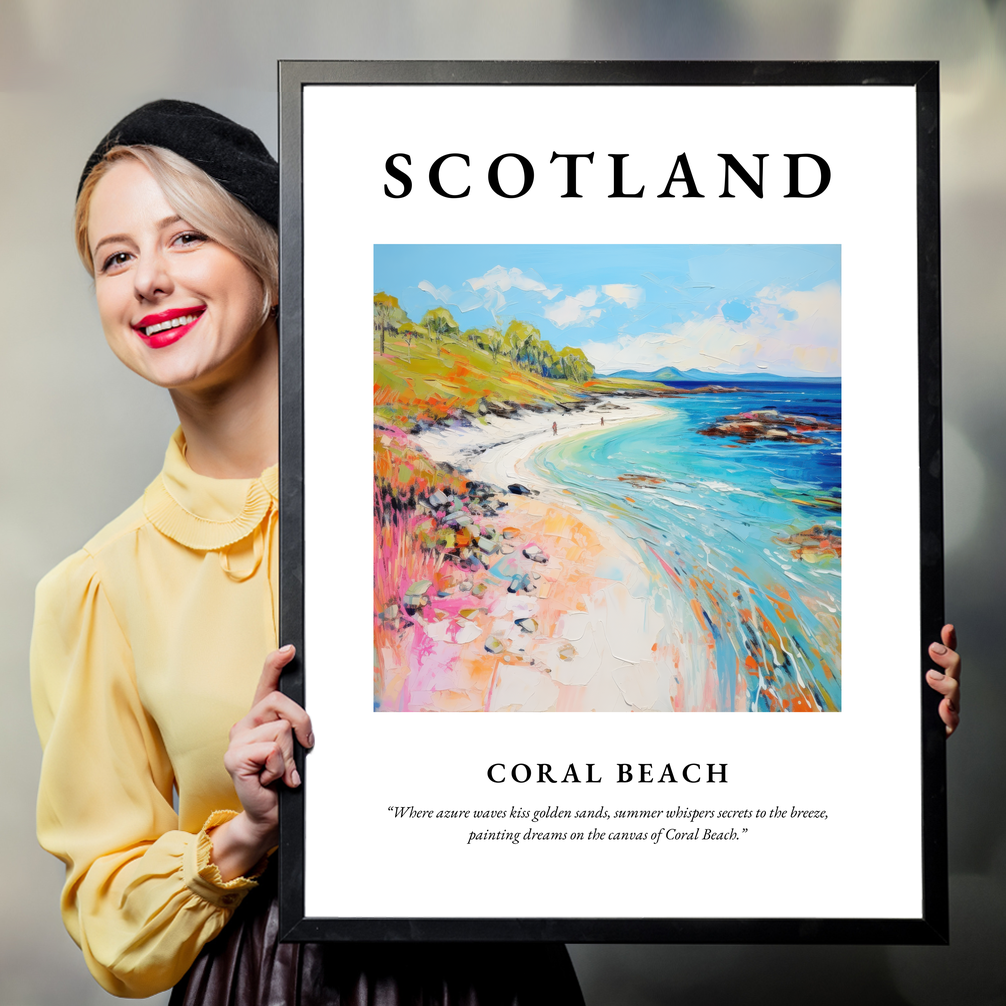 Person holding a poster of Coral Beach