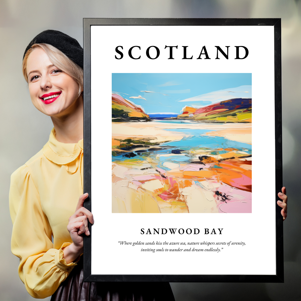 Person holding a poster of Sandwood Bay