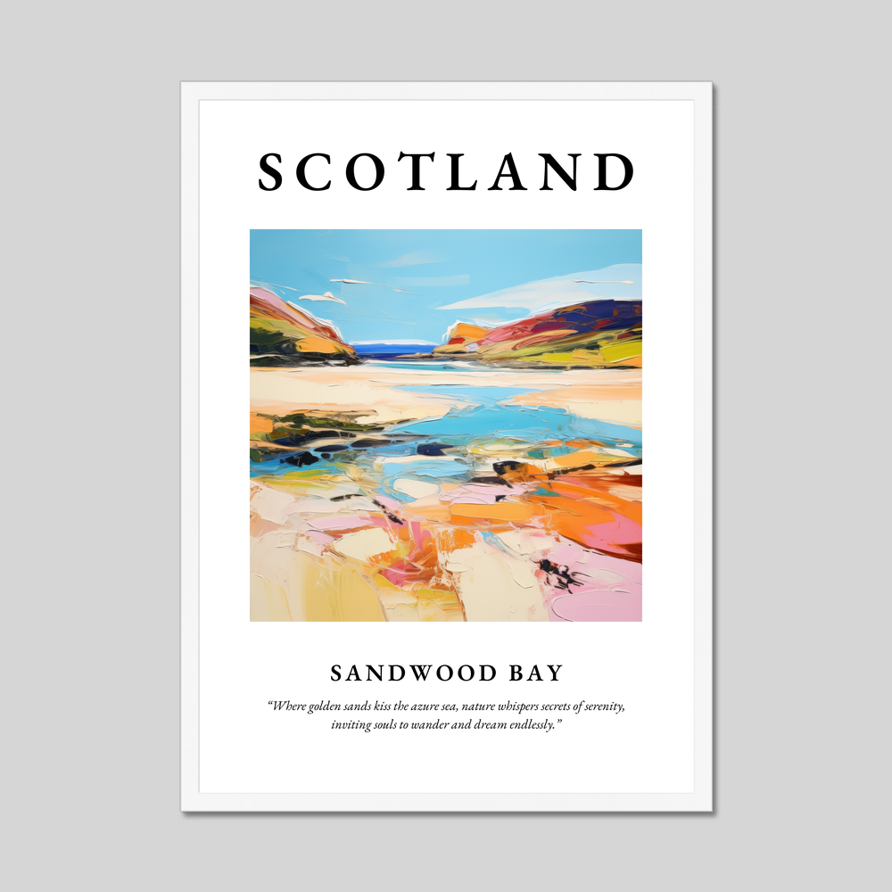 Poster in a white frame with the word Scotland