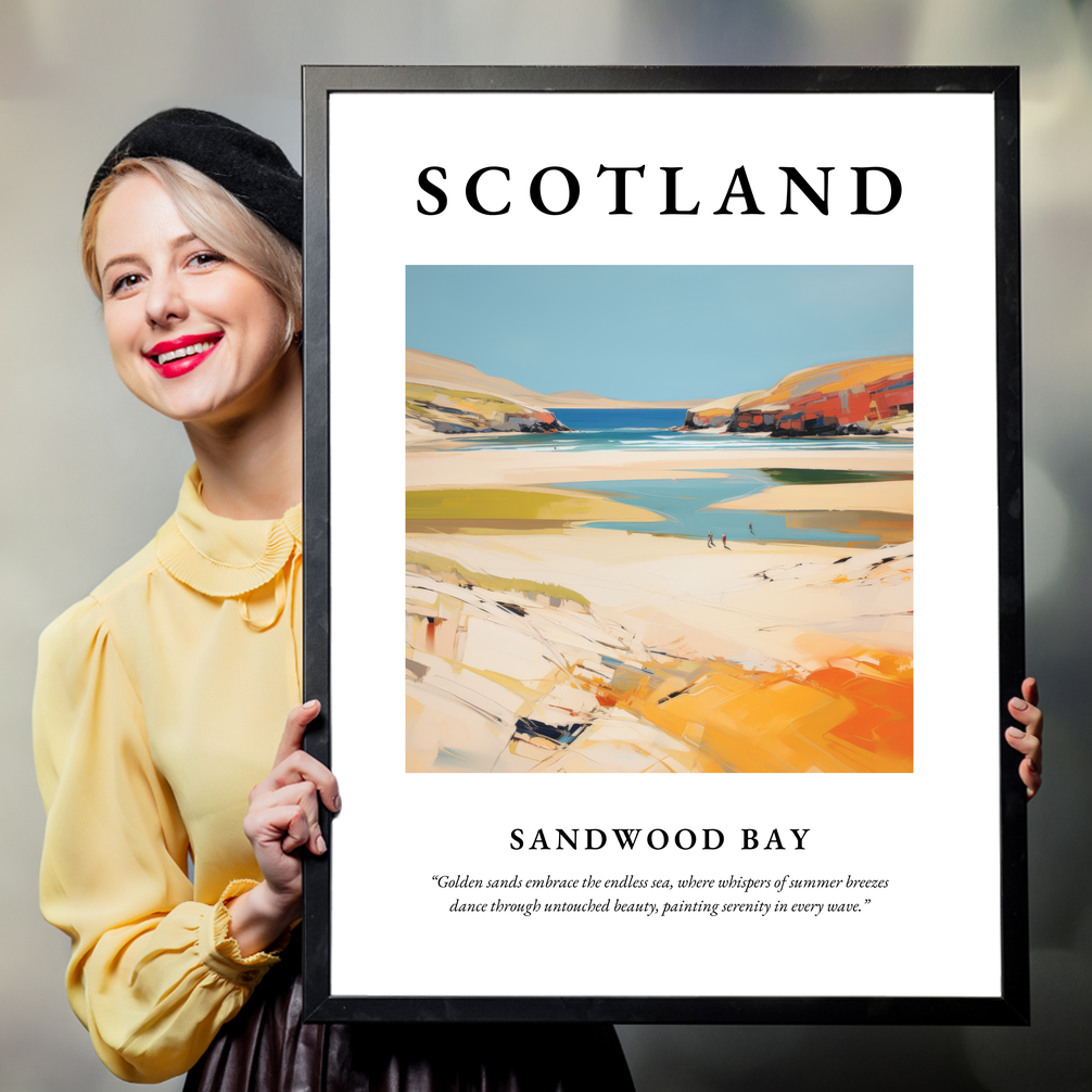 Person holding a poster of Sandwood Bay