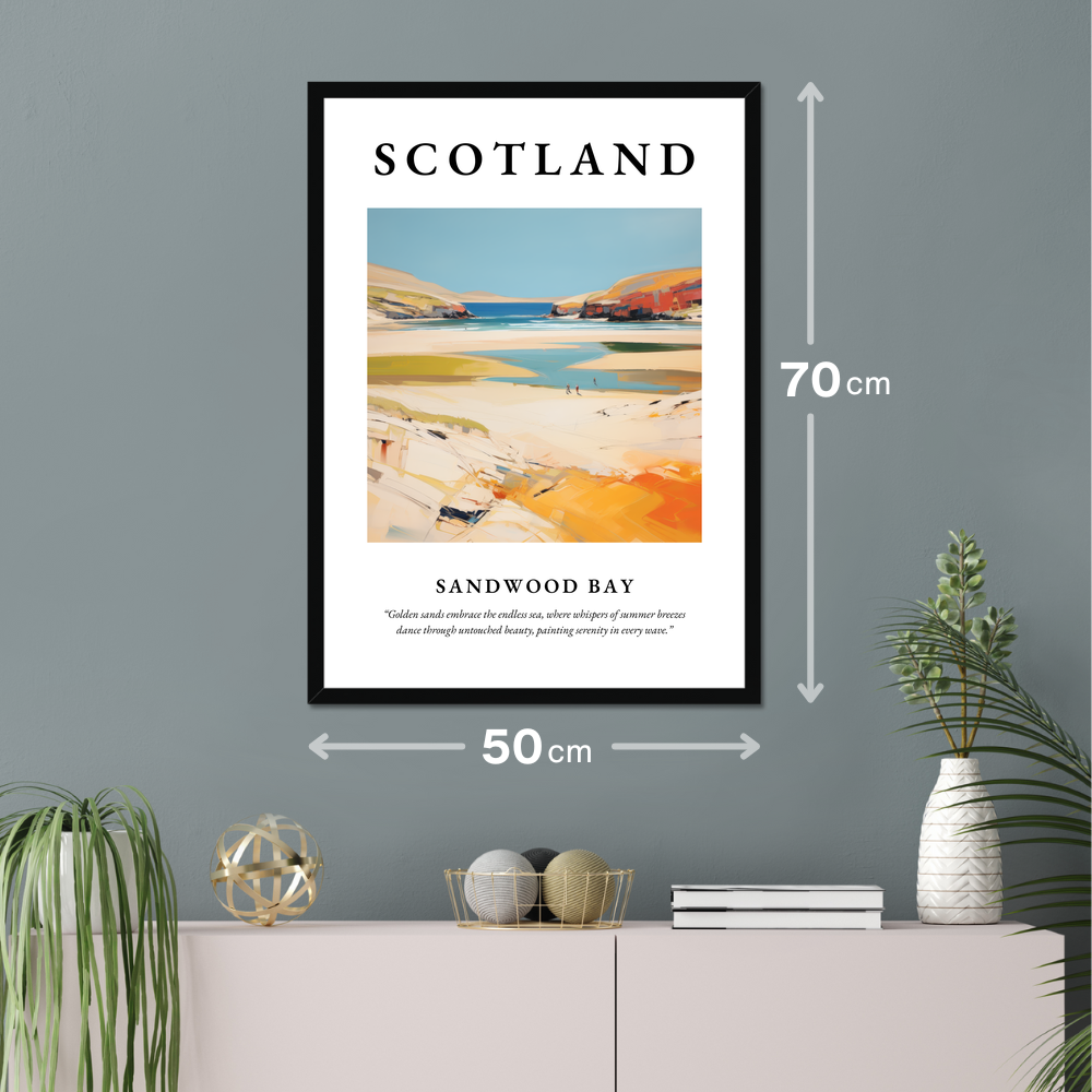 Poster of Sandwood Bay hanging on a wall