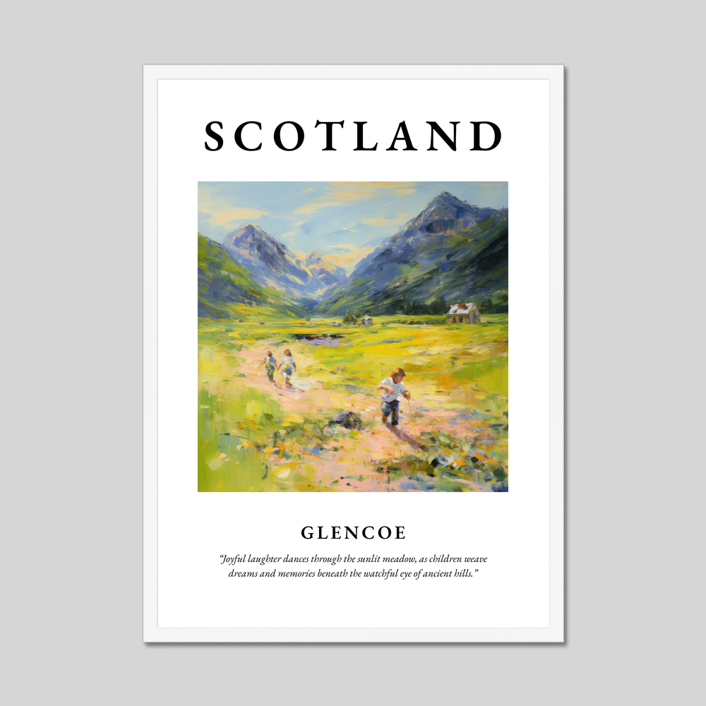 Poster in a white frame with the word Scotland