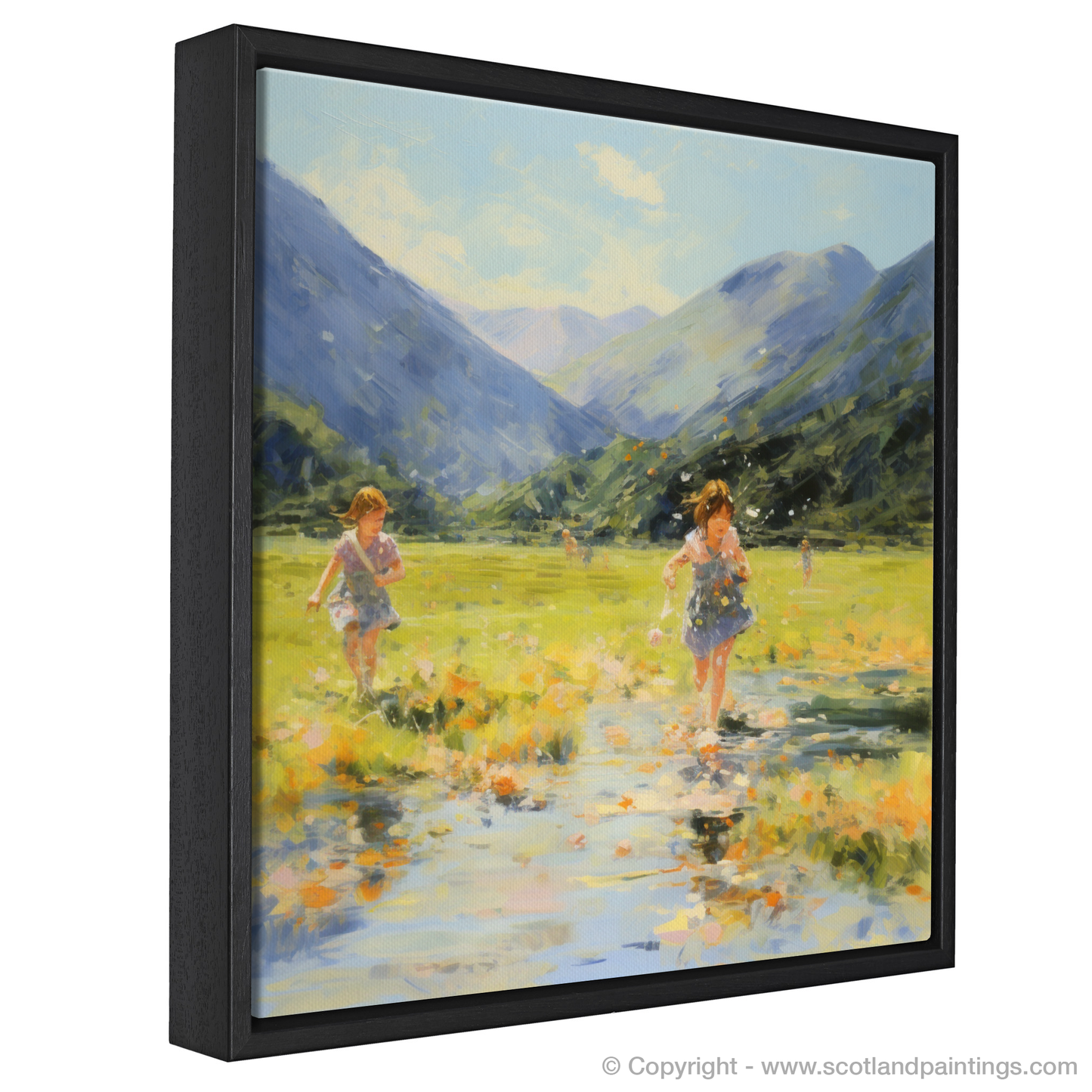 Painting and Art Print of Children playing in Glencoe during summer entitled "Children at Play in Glencoe Meadows".