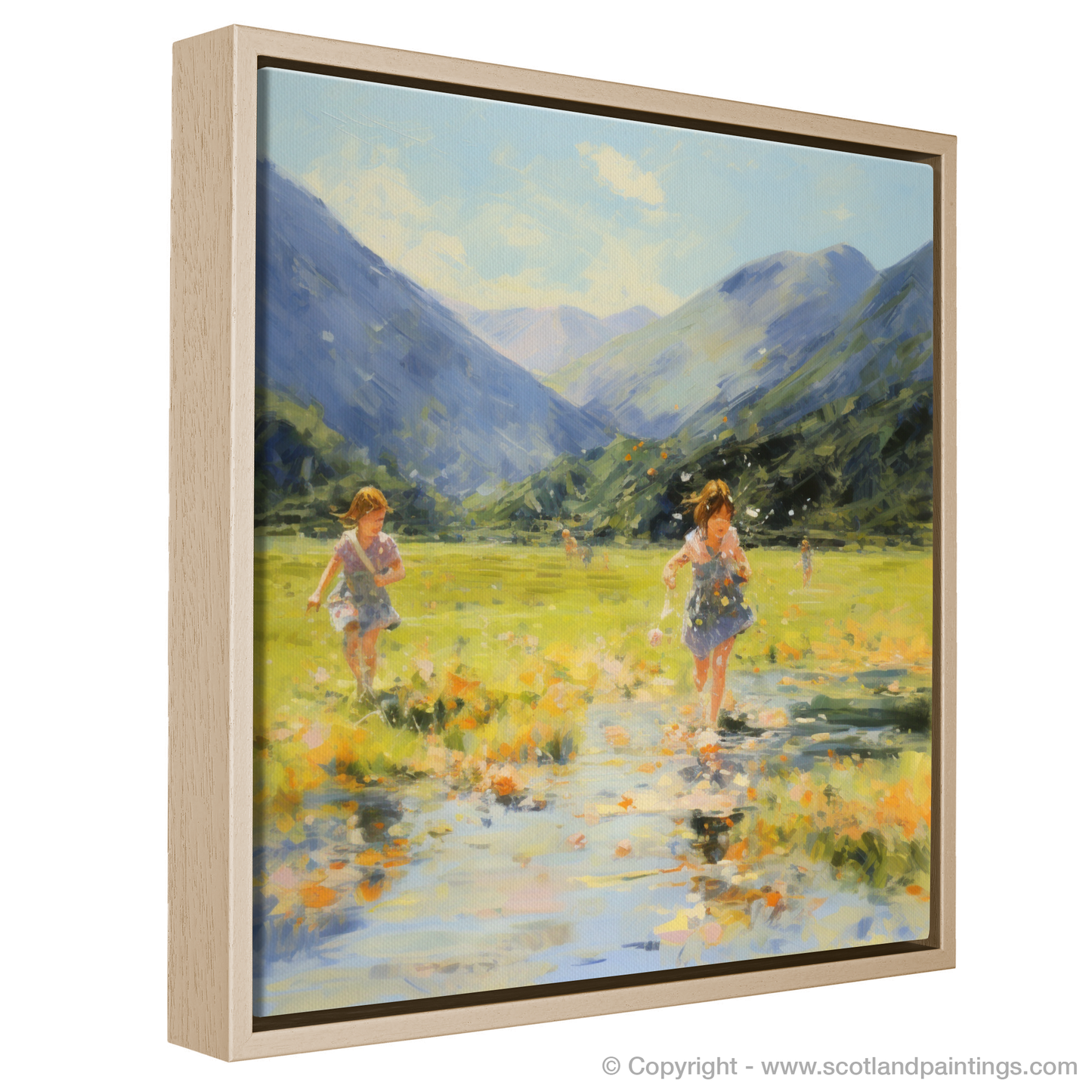 Painting and Art Print of Children playing in Glencoe during summer entitled "Children at Play in Glencoe Meadows".