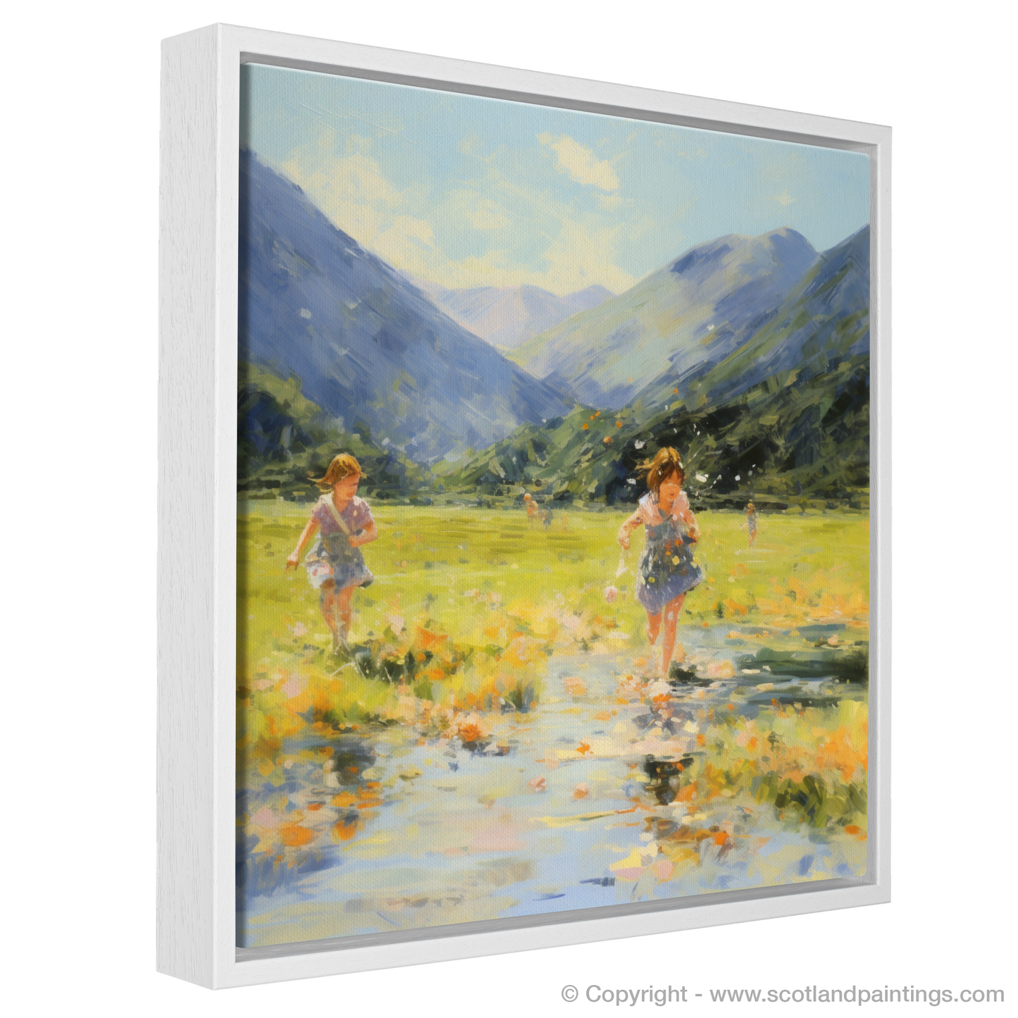 Painting and Art Print of Children playing in Glencoe during summer entitled "Children at Play in Glencoe Meadows".