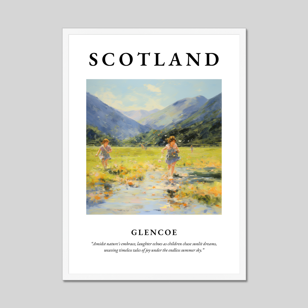 Poster in a white frame with the word Scotland