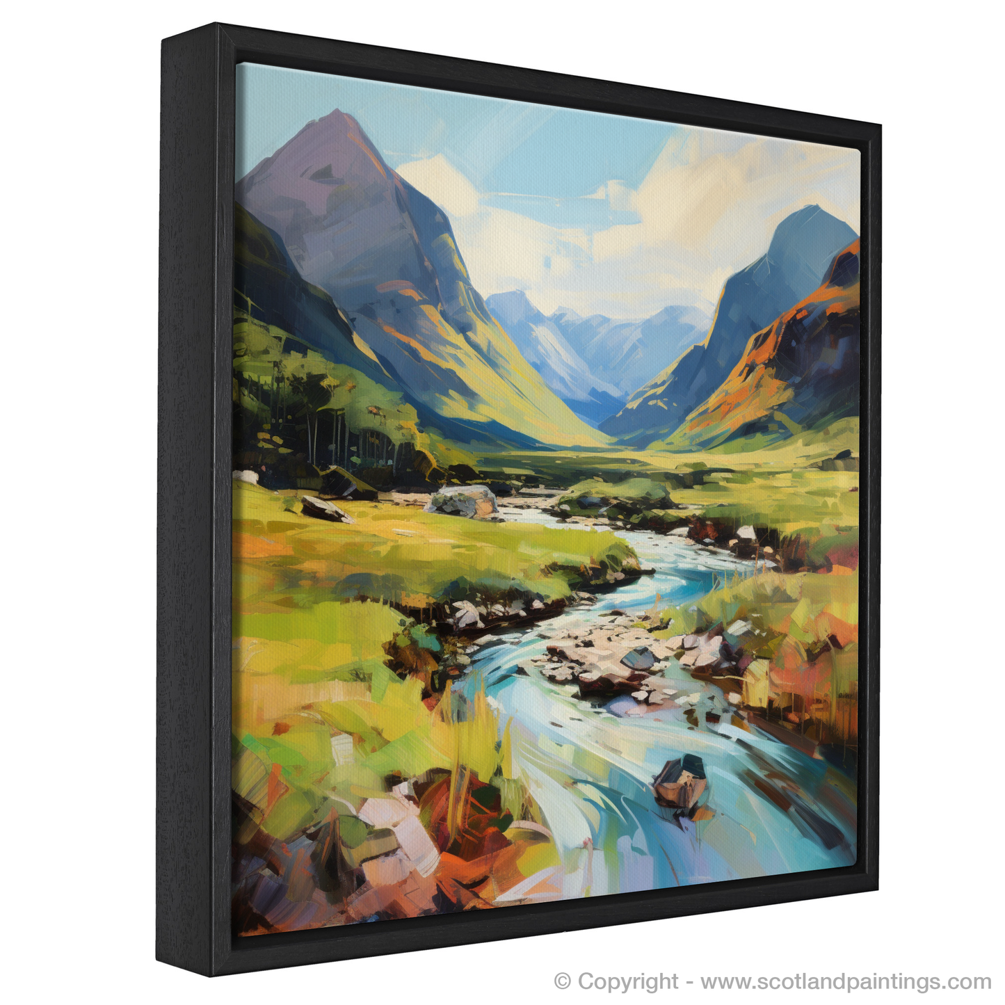 Painting and Art Print of Glen Coe, Highlands in summer entitled "Summer Splendour of Glen Coe Highlands".