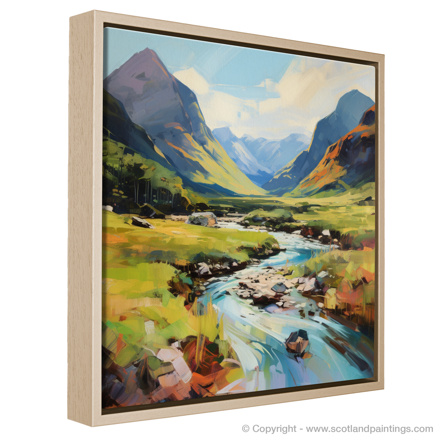 Painting and Art Print of Glen Coe, Highlands in summer entitled "Summer Splendour of Glen Coe Highlands".