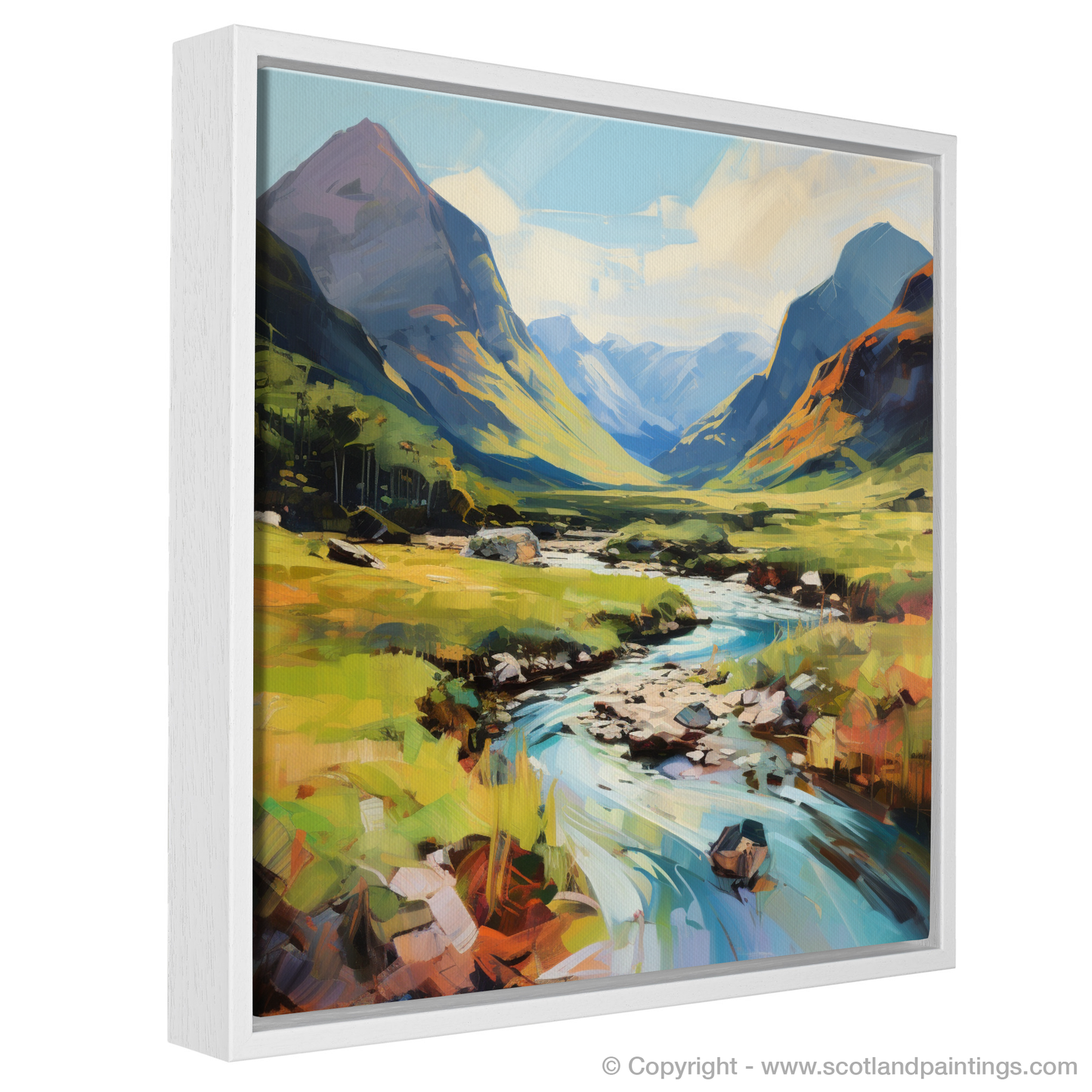 Painting and Art Print of Glen Coe, Highlands in summer entitled "Summer Splendour of Glen Coe Highlands".