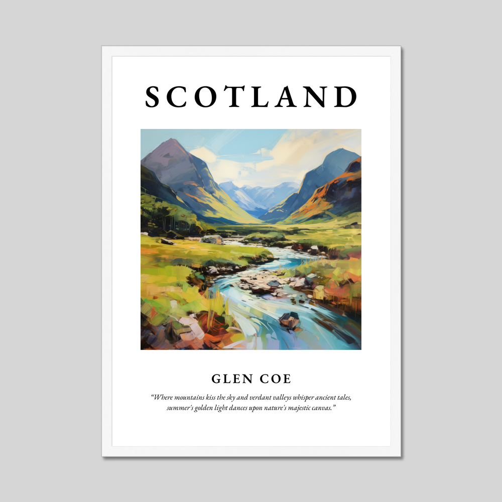 Poster in a white frame with the word Scotland