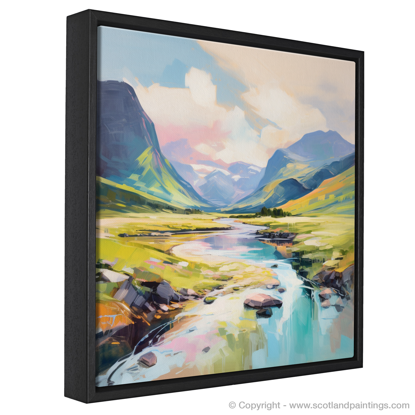 Painting and Art Print of Glen Coe, Highlands in summer entitled "Summer Serenity in Glen Coe Highlands".