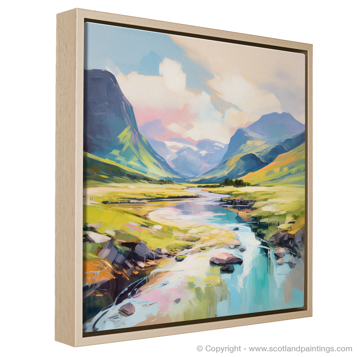 Painting and Art Print of Glen Coe, Highlands in summer entitled "Summer Serenity in Glen Coe Highlands".