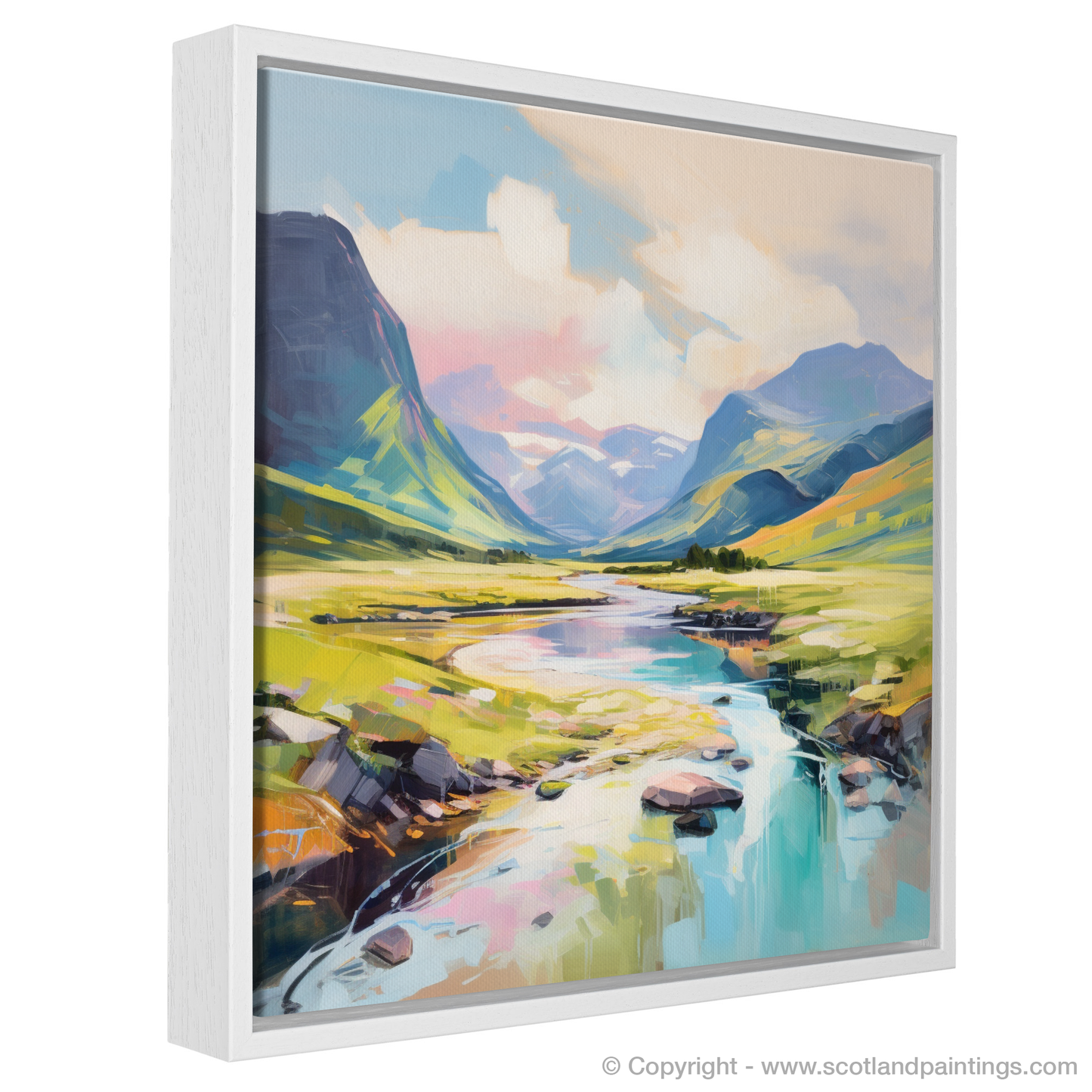 Painting and Art Print of Glen Coe, Highlands in summer entitled "Summer Serenity in Glen Coe Highlands".