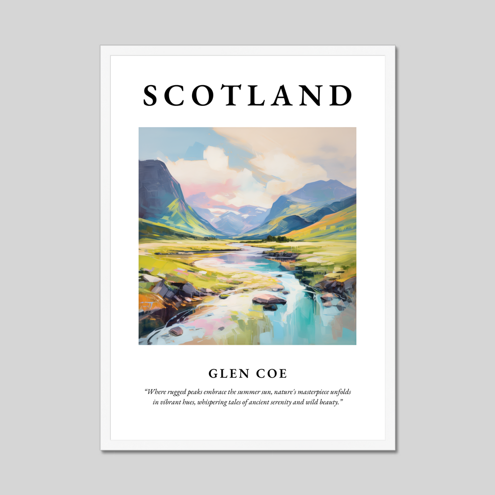 Poster in a white frame with the word Scotland