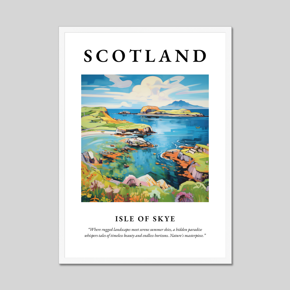 Poster in a white frame with the word Scotland